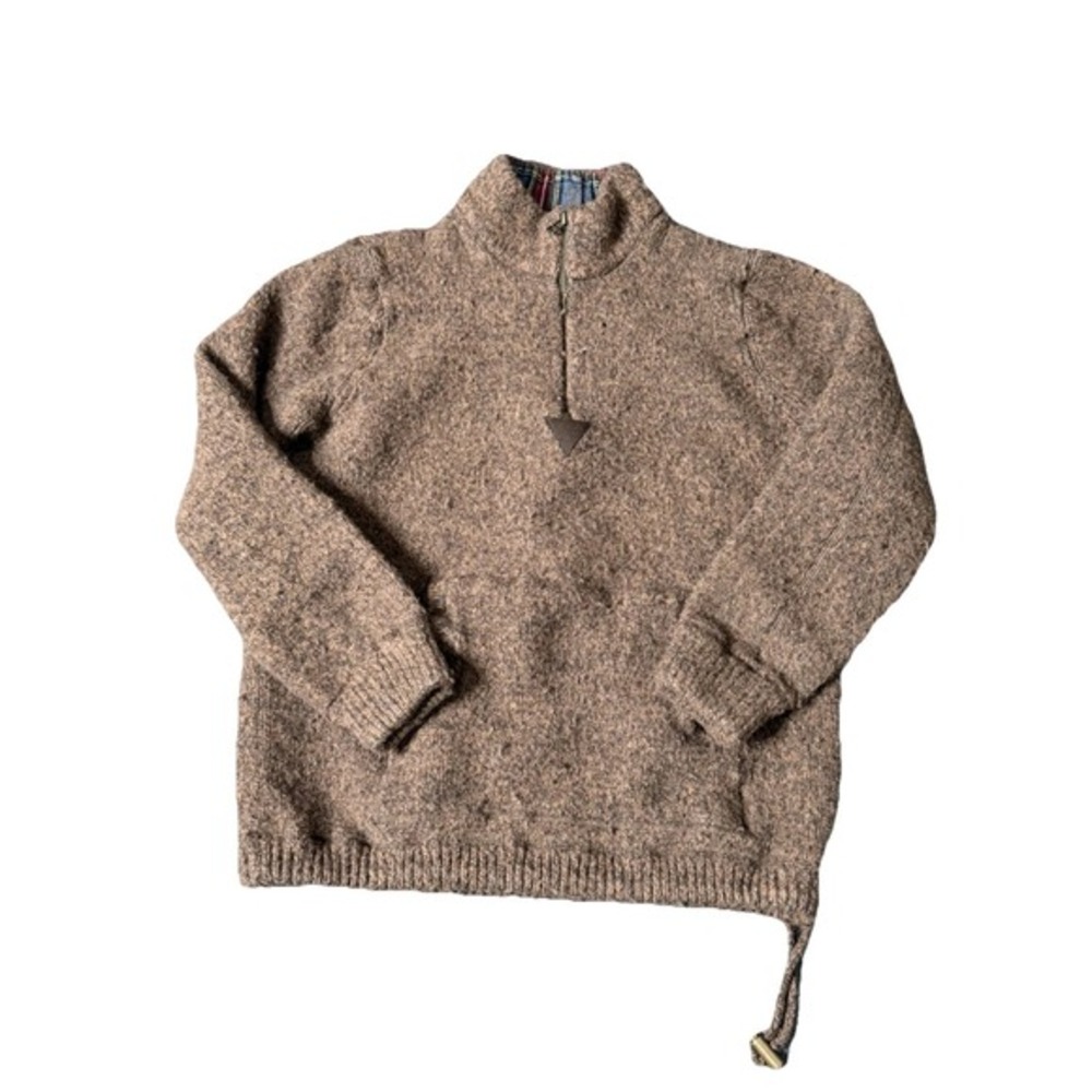 VTG LL Bean Lambs Wool‎ Quarter Zip Sweater Brown Mens XL Plaid Lining